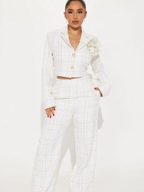 Fashion Nova White Tweed Wide-Leg Pant Set